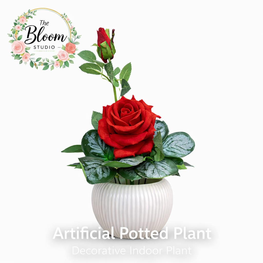 Artificial Rose Flower Pot – Elegant Red Rose Tabletop Décor & Gift Item