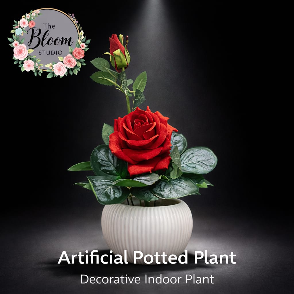 Artificial Rose Flower Pot – Elegant Red Rose Tabletop Décor & Gift Item