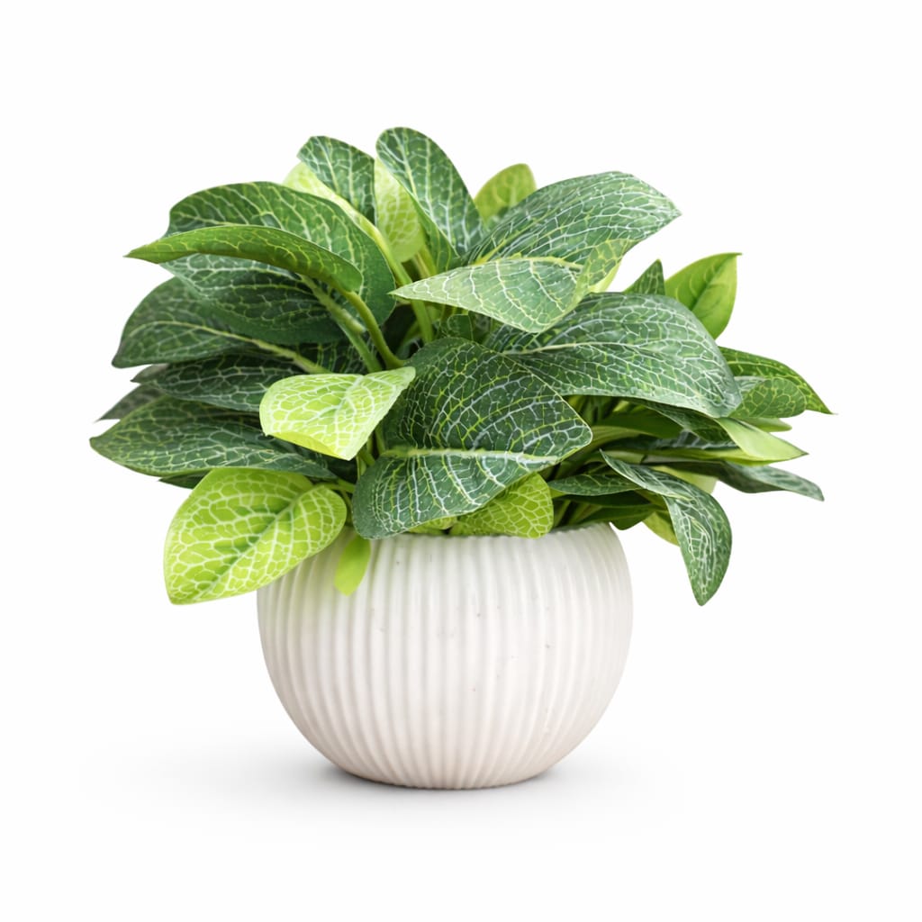 Artificial Green Leaf Plant – White Pot