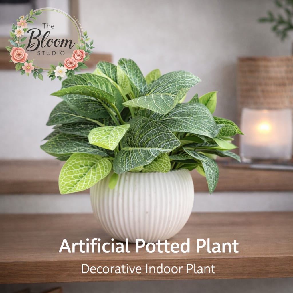 Artificial Green Leaf Plant – White Pot