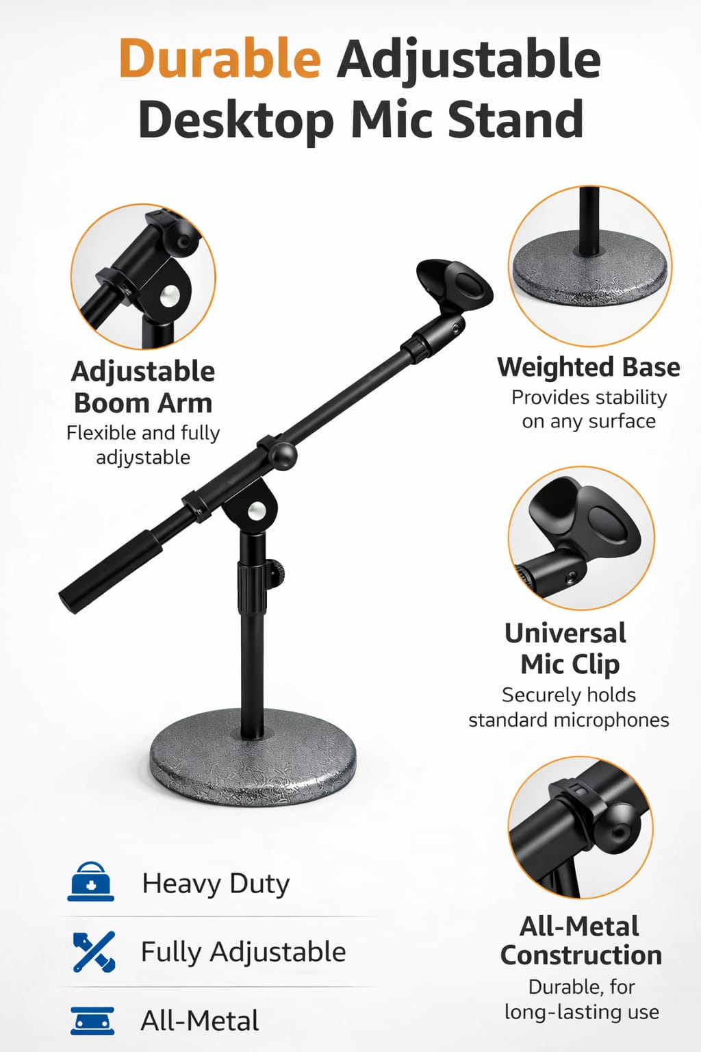 Single Podcast Mic Stand (Desk / Table Top)